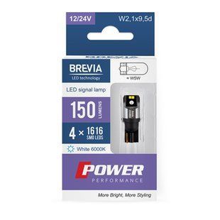 LED автолампа Brevia Power W5W 150Lm 4x1616SMD 12/24V CANbus, 2шт 10108X2 фото