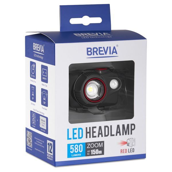 Ліхтар налобний Brevia 580Lm, Focus Control, 3xAAA, IP64 (білий/червоний) 14580FRAX1 фото