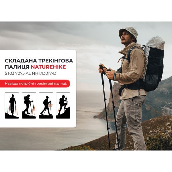Трекінгові палиці 2шт Naturehike ST 03 7075 AL NH17D017-D, 3-сек. чорна 6975641885139_2 фото
