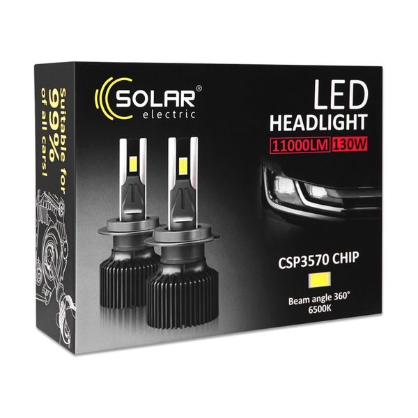 Автолампа Solar LED H7 12/24V 130W 11000Lm 6500K CSP3570 2шт 8707S2 фото