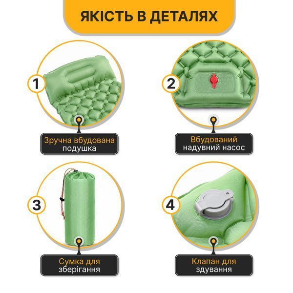 Надувний похідний килимок матрац LEOBRO Air Mat 190 x 60 см Green (LB-1095) LB-1095 фото