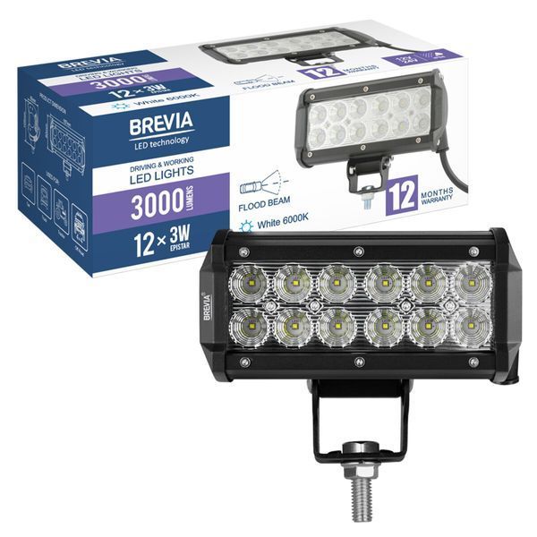 Фара світлодіодна Brevia CREE Flood 10-30V, 36W (12x3W), 3000Lm, 1шт 10712FX1 фото