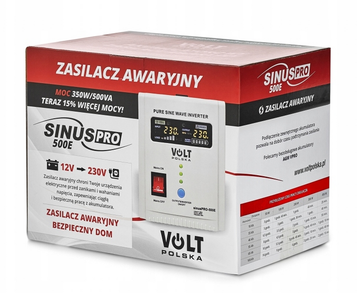 Гібридний ДБЖ/інвертор Volt Polska SINUS PRO 500 E 12/230V 350/500W (3SP050012E) 3SP050012E фото