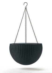 Горщик для рослин Keter Rattan hanging sphere з ланцюжками підвісний, антрацит, 8,6 л 7290106924499 фото