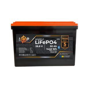 Акумулятор LP LiFePO4 28,8V (9S) - 50 Ah (1440Wh) (BMS 80A/50А) пластик Smart BT LP40941 фото
