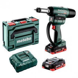 Акумуляторний заклепувальний пістолет для різьбових заклепок Metabo NMP 18 LTX BL M10, 2 акб 18 В LiHD 4.0 Ah, з/п ASC 55, у кейсі metaBOX 145 M 601788800 фото