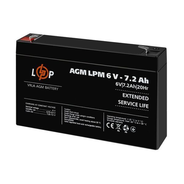 Розпродаж (3859) Акумулятор AGM LPM 6V - 7,2 Ah 09/2023 LP38480 фото