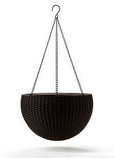 Горщик для рослин Keter Rattan hanging sphere з ланцюжками підвісний, темно-коричневий, 8,6 л 7290106924567 фото