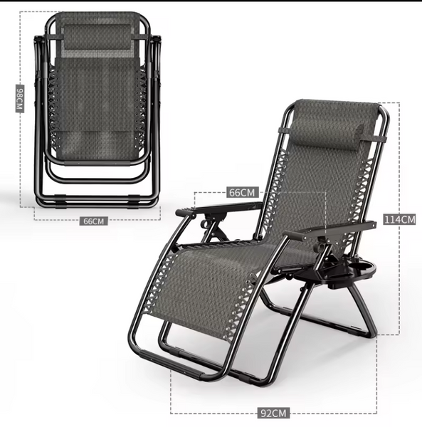 Розкладне крісло шезлонг із подушкою Zero Gravity LEOBRO Чорне ZGC-R02-PP фото