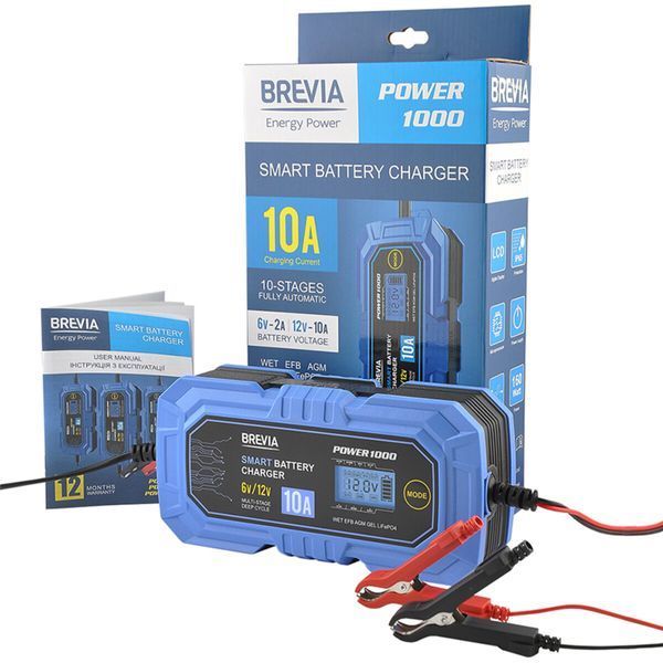 Зарядний пристрій АКБ Brevia Power1000 6V/12V 10A 21000EP фото