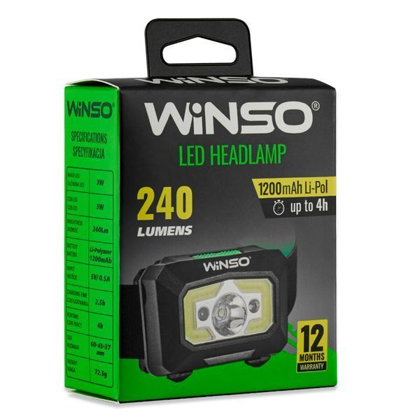 Ліхтар налобний Winso 280Lm, 3W XPE+ COB, 1200mAh, з сенсором білий/червоний 750320 фото