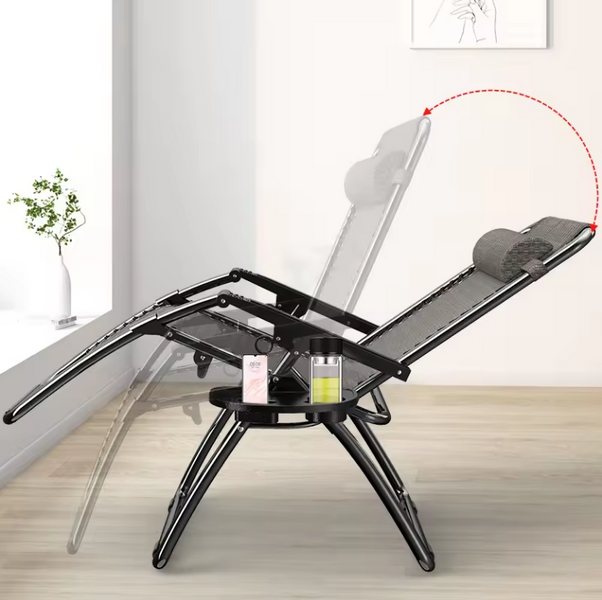 Розкладне крісло шезлонг із подушкою Zero Gravity LEOBRO Чорне ZGC-R02-PP фото