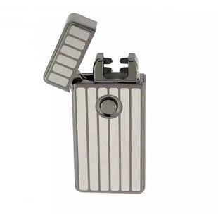 Електроімпульсна USB запальничка Tycoon на дві дуги чорний лід смужка подарункова коробка (100668) 100668 фото