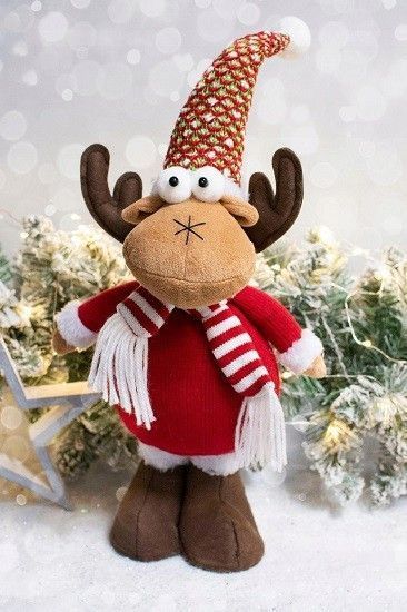 Фігурка новорічна, 48 см, Олень, текстильний, коричневий, червоний 5900410380554 фото