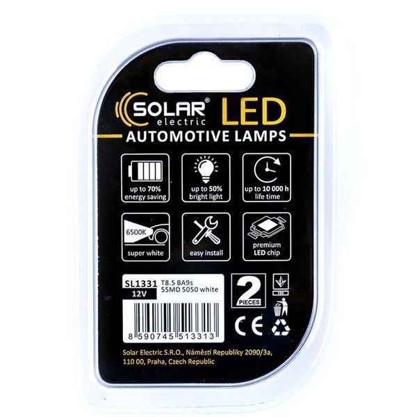 LED автолампа Solar 12V T8.5 BA9s 5SMD white, 2шт SL1331 фото