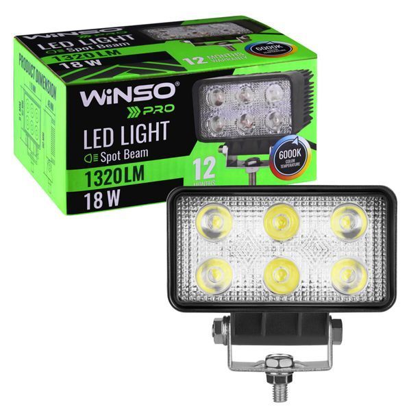 Фара світлодіодна Winso Pro EPISTAR white точковий 10-30V, 18W (6x3W), 1шт 780320 фото