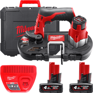 Пила стрічкова акумуляторна MILWAUKEE, M12 BS-402C (зарядний пристрій С12 С, 2 акумулятори М12 В4 4Ач, полотно, кейс) 4933441805 фото