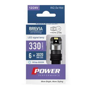 LED автолампа Brevia Power P27W (3156) 330Lm 6x3020SMD 12/24V CANbus, 2шт 10138X2 фото
