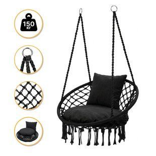 Підвісне плетене крісло-гойдалка LEOBRO Boho Comfort XL 80 см Black (LB-1108) LB-1108 фото