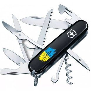 Складаний ніж Victorinox HUNTSMAN UKRAINE Тризуб фігурний на фоні прапора 1.3713.3_T1026u 1.3713.3_T1026u фото