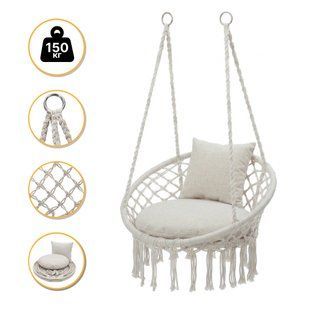 Підвісне плетене крісло-гойдалка LEOBRO Boho Comfort XL 80 см Cream (LB-1109) LB-1109 фото