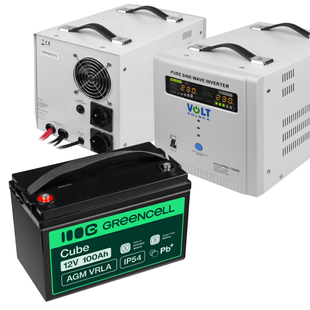 Аварійний комплект Volt Polska SINUS PRO 1500 E 12/230V 1050/1500W + Акумулятор VOLT AGM Gren Cell 100Ah 12V VoltAGMGC1500E фото
