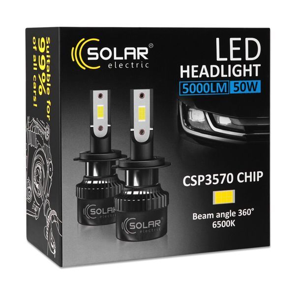 Автолампа Solar LED H7 12/24V 50W 5000Lm 6500K CSP3570 2шт 8507S2 фото