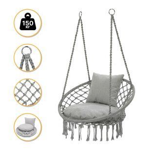 Підвісне плетене крісло-гойдалка LEOBRO Boho Comfort XL 80 см Grey (LB-1110) LB-1110 фото