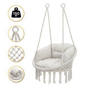 Підвісне плетене крісло-гойдалка LEOBRO Boho Deluxe XL 80 см Cream (LB-1112) LB-1112 фото