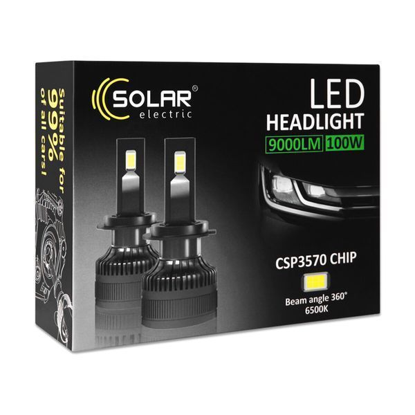 Автолампа Solar LED H7 12/24V 100W 9000Lm 6500K CSP3570 2шт 8607S2 фото