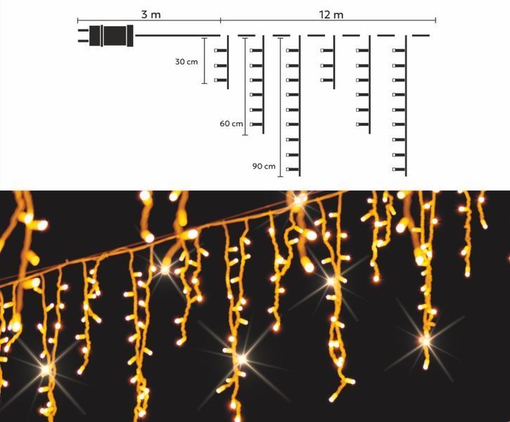 Гірлянда електрична Chomik Бахрома, 300 LED, 12м, теплий білий, від мережі 5900779879843 фото