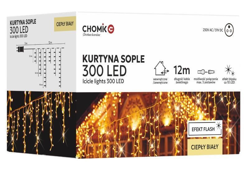 Гірлянда електрична Chomik Бахрома, 300 LED, 12м, теплий білий, від мережі 5900779879843 фото