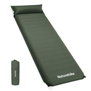 Килимок самонадувний одномісний з подушкою Naturehike CNK2450WS020, 100 мм, темно-зелений 6927595712733 фото