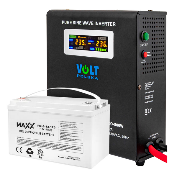 Комплект Volt Polska SINUS PRO 800 W 12/230V 500/800W + Акумулятор гелевий 4SUN MAXX GEL 100 Ah 800W100FM фото