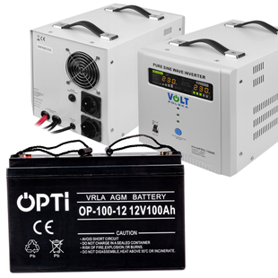 Аварійний комплект живлення Volt Polska SINUS PRO 1500 E 12/230V 1050/1500W + Акумулятор VOLT GELL 100Ah 12V VoltOPTI1500E фото