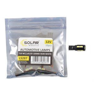 Автолампа Solar LED 12V T10 W2.1x9.5d 10SMD 5630 white 10шт LS287_P фото
