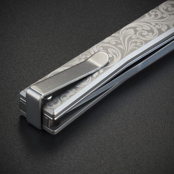 Ніж Ocaso Solstice, Engraved titanium, Scroll Pattern, Satin 4009338 фото