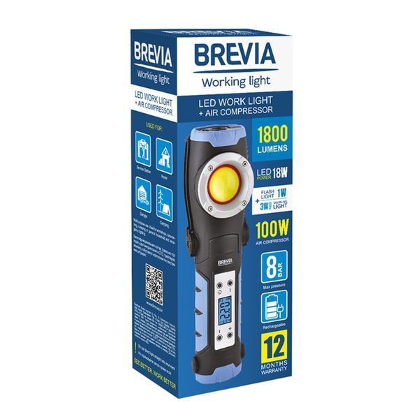 Інспекційна лампа Brevia LED 18 W 1800 lm + компресор 100 W 7800 mAh type-C 11450 фото