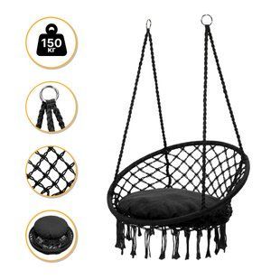 Підвісне плетене крісло-гойдалка LEOBRO Boho XL 80 см Black з подушкою (LB-1105) LB-1105 фото