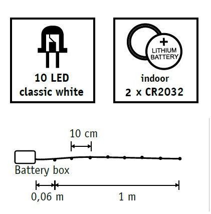 Гирлянда-струна &laquo;Luca Lighting&raquo; 1 м, 10led, классический белый, лит. батарейки 2хCR2032 8718861660623 фото