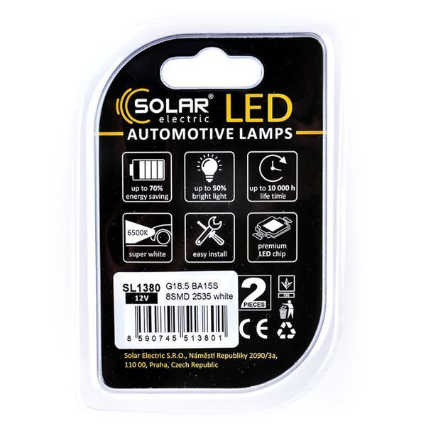 LED автолампа Solar 12V G18.5 BA15s 8SMD white, 2шт SL1380 фото
