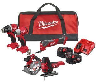 Набір інструмента акумуляторного MILWAUKEE M18 BLCPP5A-502B (BLDDRC, BLIDRC, FCS552, FMT, FJBS, заряд. пристр., 2 акум. Х 5 Аг) 4933492838 фото