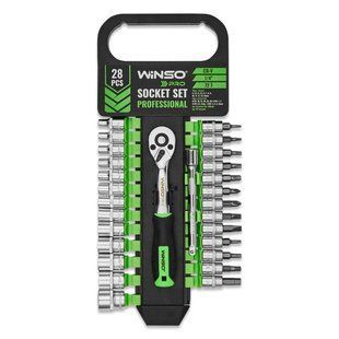 Професійний набір головок торцевих з тріскачкою та подовжувачем Winso Pro CR-V 1/4 72Т 28шт 904028 фото