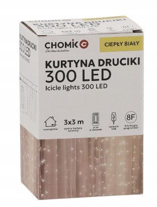 Гірлянда-штора Chomik, 3х3 м, 300 LED теплий білий, USB з пультом 5900779879997 фото
