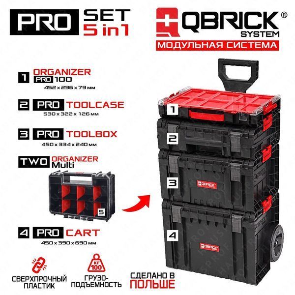 Ящик для інструментів QBRICK SYSTEM PRO SET 1 5 в 1 (450 x 390 x 785) Z255710PG002 фото