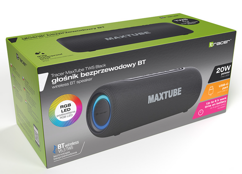 Bluetooth колонка Tracer MaxTube TWS Black 20W (TRAGLO47358) TRAGLO47358 фото