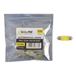 LED автолампа Solar 12V SV8.5 T11x36 1COB-8SMD 56LM white 10шт LC333_P фото