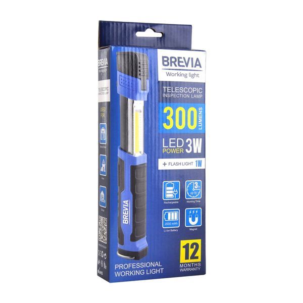 Телескопічна інспекційна лампа Brevia LED 3W COB+1W LED 300lm 2000mAh, type-C 11350 фото