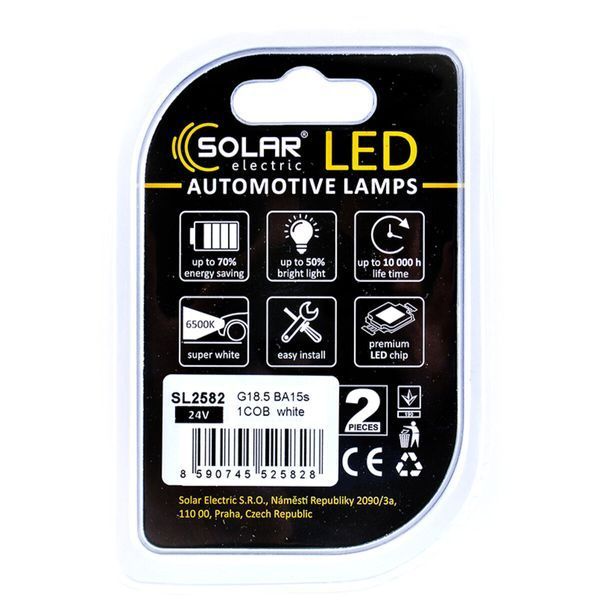 LED автолампа Solar 24V G18.5 BA15s white, 2шт SL2582 фото