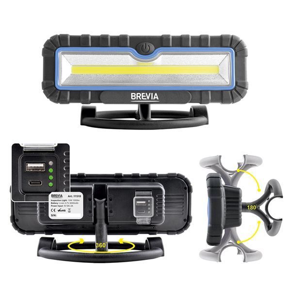Професійна інспекційна лампа Brevia LED 10W COB 1000lm 4000mAh Power Bank, type-C 11510 фото
